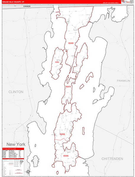 Grand Isle County, VT Carrier Route Wall Map